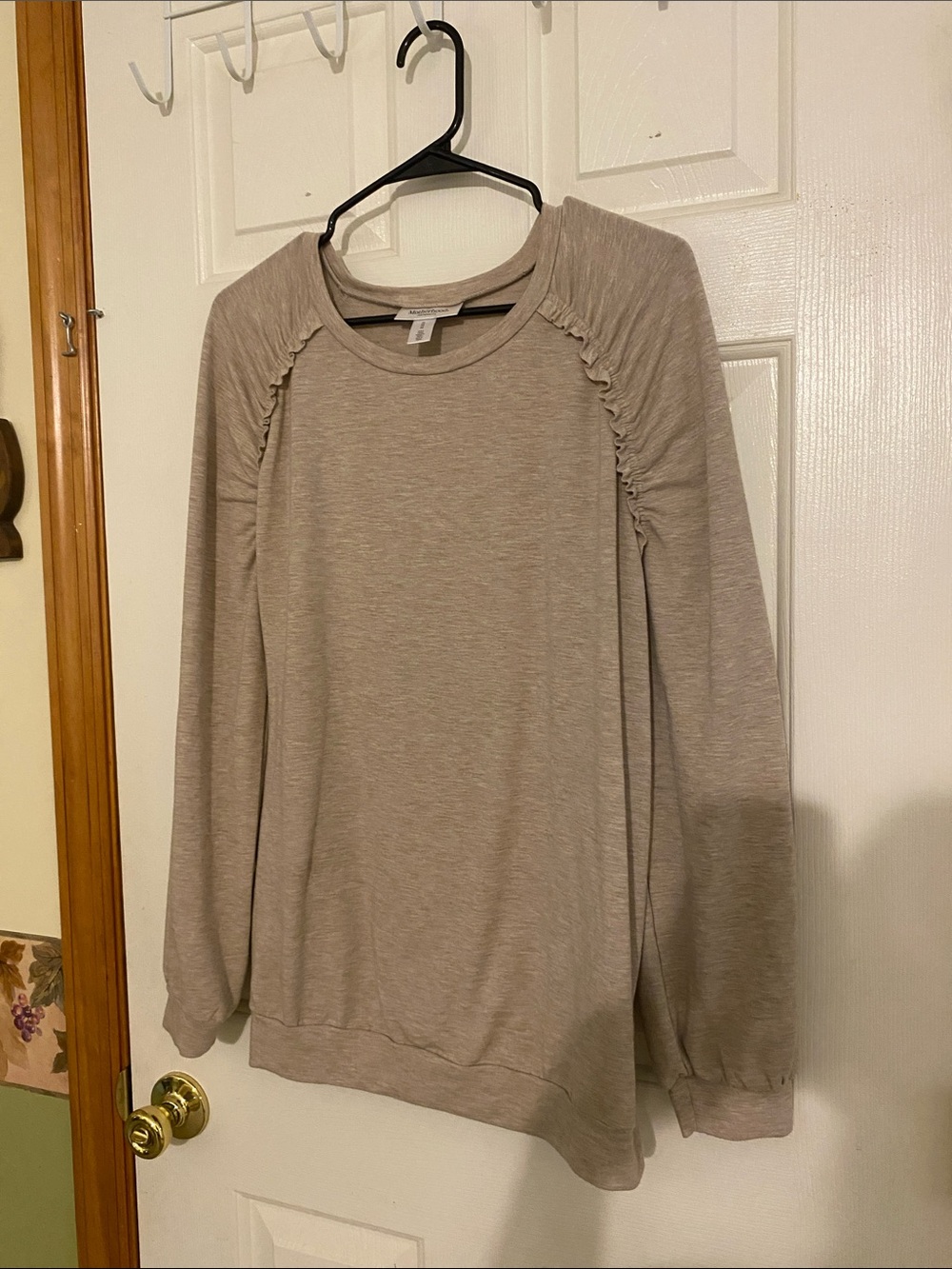 Motherhood Maternity Taupe Ruched Shoulder Long Sleeve Top